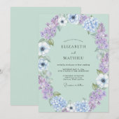 Invitation Mariage Anémone Lilas Menthe (Devant / Derrière)