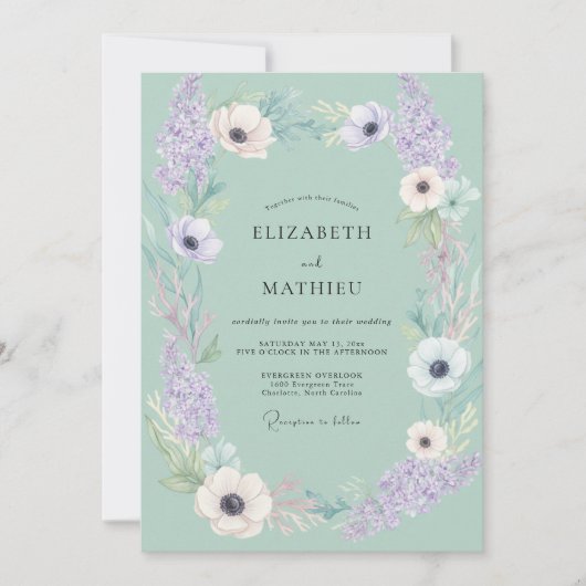 Invitation Mariage Anémone Lilas Mousse (Devant)