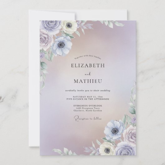 Invitation Mariage Anémone Lilas Pervenche (Devant)