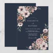 Invitation Mariage Anémone Mauve de Minuit (Devant / Derrière)
