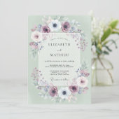 Invitation Mariage Anémone Mauve Menthe (Debout devant)