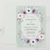 Invitation Mariage Anémone Mauve Menthe (Devant / Derrière)