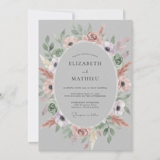 Invitation Mariage Anémone Mauve Rosé (Devant)