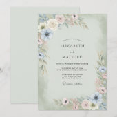Invitation Mariage Anémone Menthe Champagne (Devant / Derrière)
