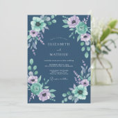 Invitation Mariage Anémone Menthe Indigo (Debout devant)