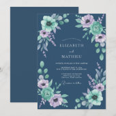 Invitation Mariage Anémone Menthe Indigo (Devant / Derrière)
