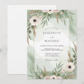Invitation Mariage Anémone Menthe Rose (Devant / Derrière)