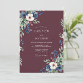 Invitation Mariage Anémone Navy Vin (Debout devant)