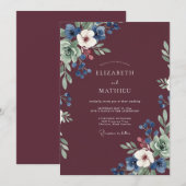 Invitation Mariage Anémone Navy Vin (Devant / Derrière)