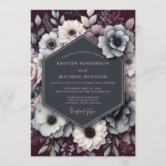 Invitation Mariage Anémone Nocturne au Prune (Devant)