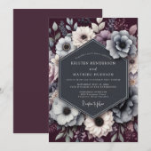 Invitation Mariage Anémone Nocturne au Prune (Devant / Derrière)