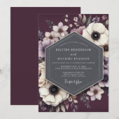 Invitation Mariage Anémone Noir Prune (Devant / Derrière)