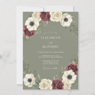 Invitation Mariage Anémone Olive Bourgogne