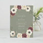 Invitation Mariage Anémone Olive Bourgogne (Debout devant)