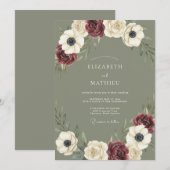 Invitation Mariage Anémone Olive Bourgogne (Devant / Derrière)