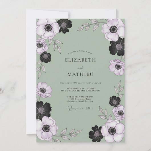 Invitation Mariage Anémone Olive Dépoussiérée (Devant)