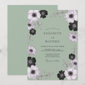 Invitation Mariage Anémone Olive Dépoussiérée (Devant / Derrière)