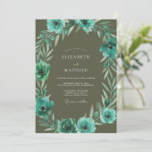 Invitation Mariage Anémone Olive Turquoise (Debout devant)