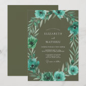 Invitation Mariage Anémone Olive Turquoise (Devant / Derrière)