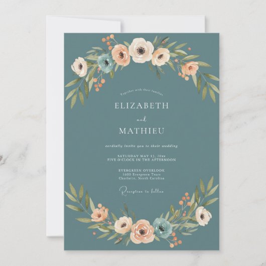 Invitation Mariage Anémone Péché Ardoise (Devant)