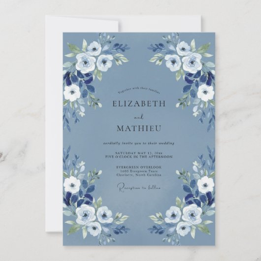 Invitation Mariage Anémone Pervenche Ardoise (Devant)
