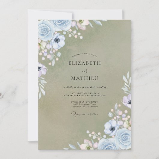 Invitation Mariage Anémone Pervenche Olive (Devant)