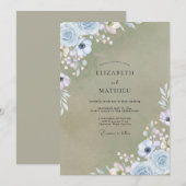 Invitation Mariage Anémone Pervenche Olive (Devant / Derrière)