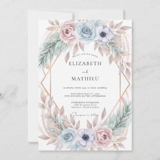Invitation Mariage Anémone Pervenche Pâle (Devant)