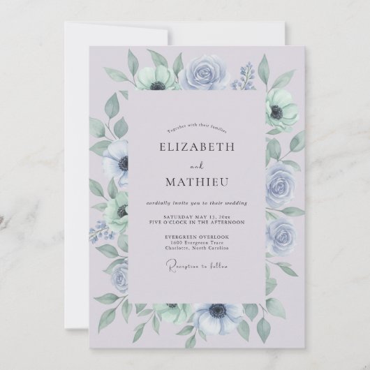 Invitation Mariage Anémone Pervenche Poussiéreuse (Devant)