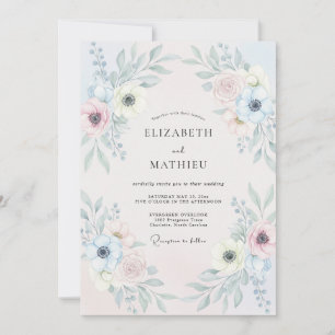 Invitation Mariage Anémone Pervenche Rosée