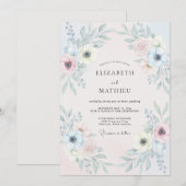 Invitation Mariage Anémone Pervenche Rosée (Devant / Derrière)