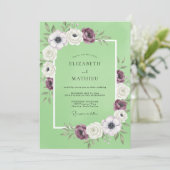 Invitation Mariage Anémone Pistache Prune (Debout devant)