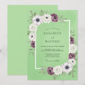 Invitation Mariage Anémone Pistache Prune (Devant / Derrière)