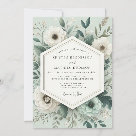 Invitation Mariage Anémone Poétique Sauge (Devant)