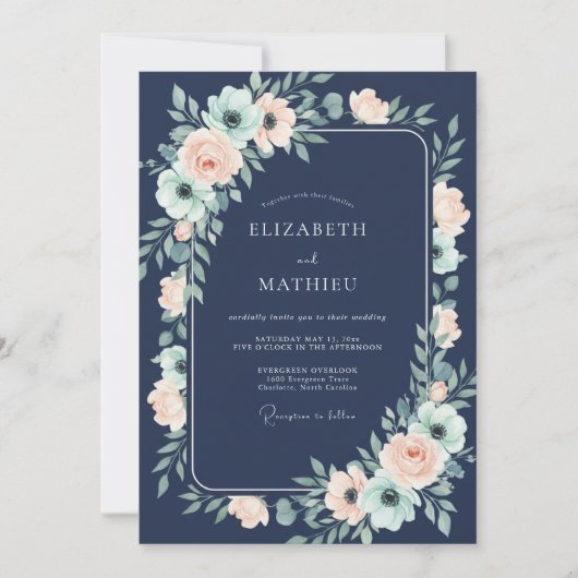 Invitation Mariage Anémone Poudre de Minuit (Devant)