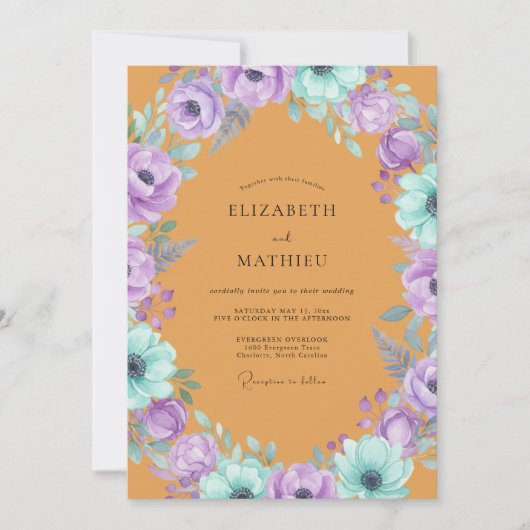 Invitation Mariage Anémone Pourpre Ocre (Devant)