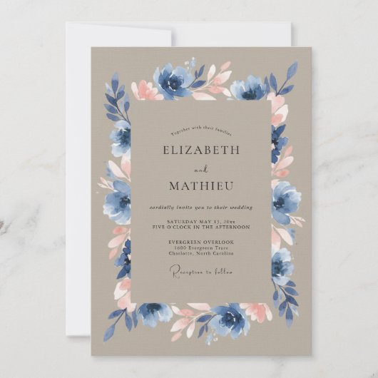Invitation Mariage Anémone Raffinée Taupe (Devant)