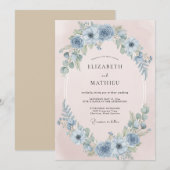 Invitation Mariage Anémone Rêveuse Bleu Acier (Devant / Derrière)