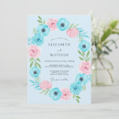 Invitation Mariage Anémone Rose Aqua (Debout devant)