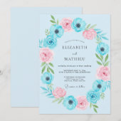 Invitation Mariage Anémone Rose Aqua (Devant / Derrière)