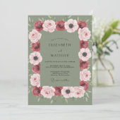 Invitation Mariage Anémone Rose Bourgogne (Debout devant)