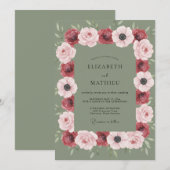 Invitation Mariage Anémone Rose Bourgogne (Devant / Derrière)