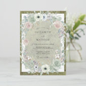 Invitation Mariage Anémone Rose Pâle et Olive (Debout devant)