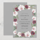 Invitation Mariage Anémone Rouge Profond Gris (Devant / Derrière)