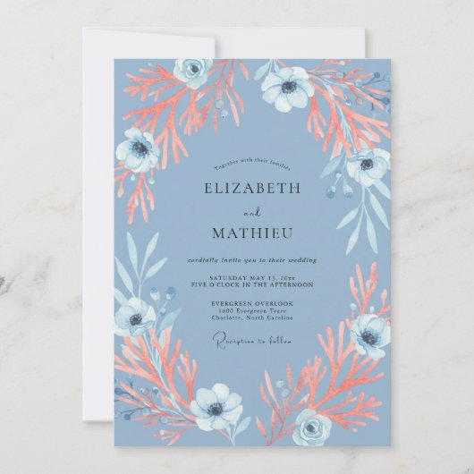 Invitation Mariage Anémone Rouille Bleuet (Devant)
