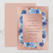 Invitation Mariage Anémone Saphir Or Rose (Devant / Derrière)