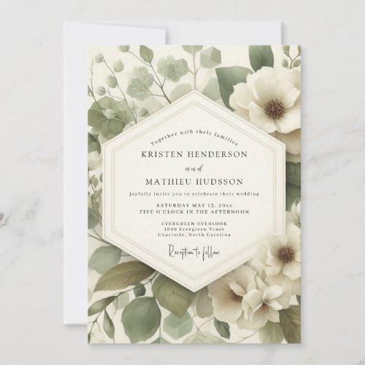 Invitation Mariage Anémone Serein Sage (Devant)