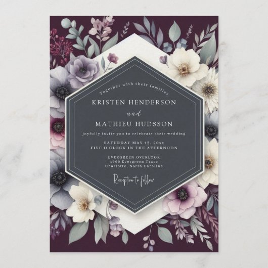 Invitation Mariage Anémone sombre prune (Devant)