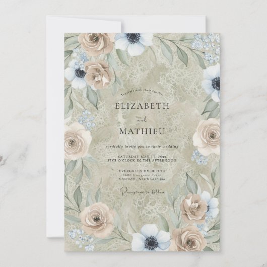 Invitation Mariage Anémone Taupe Perle (Devant)