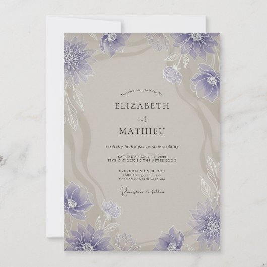 Invitation Mariage Anémone Taupe Pervenche (Devant)